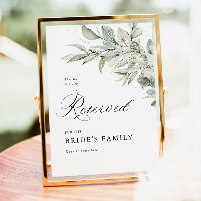 Poster Sinal de Assento Reservado Botânico Verde Salvia 5 (Sage green botanical reserved seating sign, wedding stationery, greenery table decor outdoor)