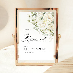 Poster Sinal de Assento Reservado Sage Verde Floral Branc