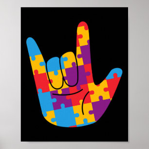 Poster Sinal de Autismo Nacional Mês de Consciência Asl A