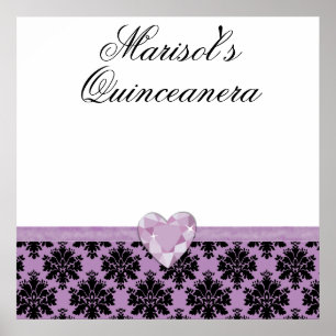 Poster Sinal de Autografo de Quinceanera, Coração Roxo KR