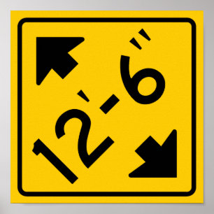 Poster Sinal de aviso de baixa distância na autoestrada