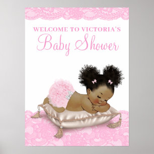 Poster Sinal de Baby Shower de Menina Afro-Americana