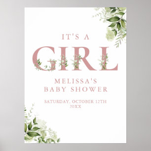 Poster Sinal de Baby Shower Menina Verde Rosa