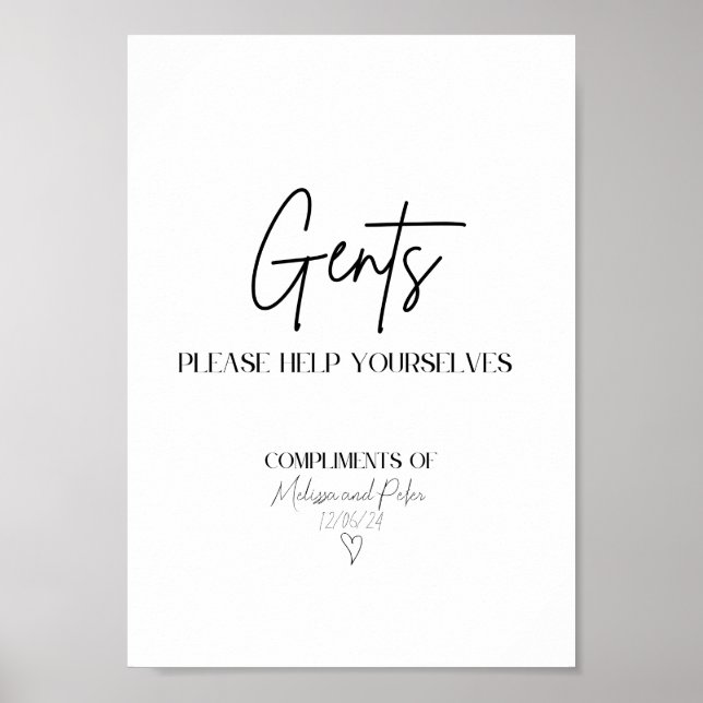 Poster Sinal de Banheira de Casamento Moderno de Homens (Frente)