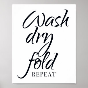 Poster Sinal de Banheiro Lavar Secar Dobrar Repetir