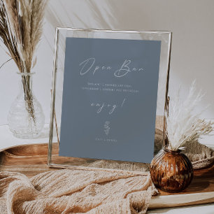 Poster Sinal de Bar Aberto de Casamento Azul Mínimo Engra
