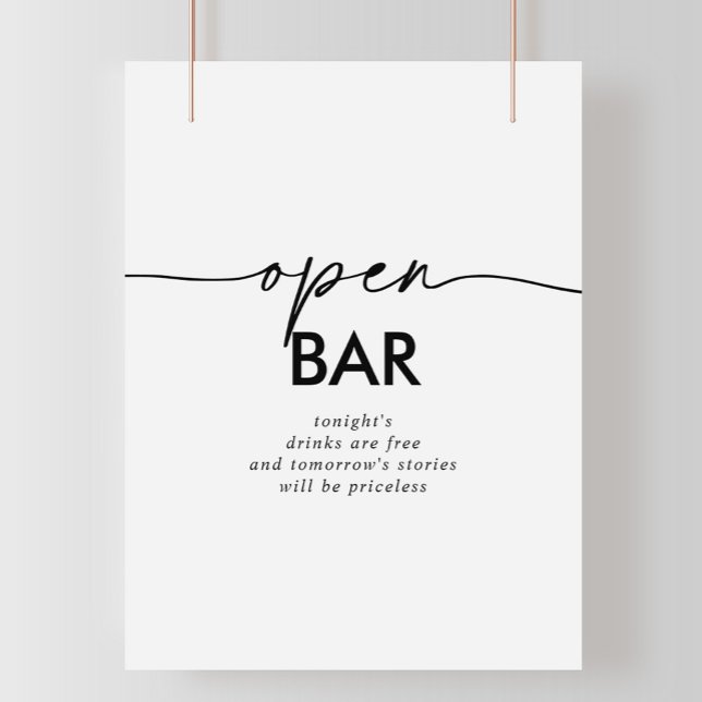 Poster Sinal de Bar Aberto de Casamento Branco Negro Clás (Criador carregado)
