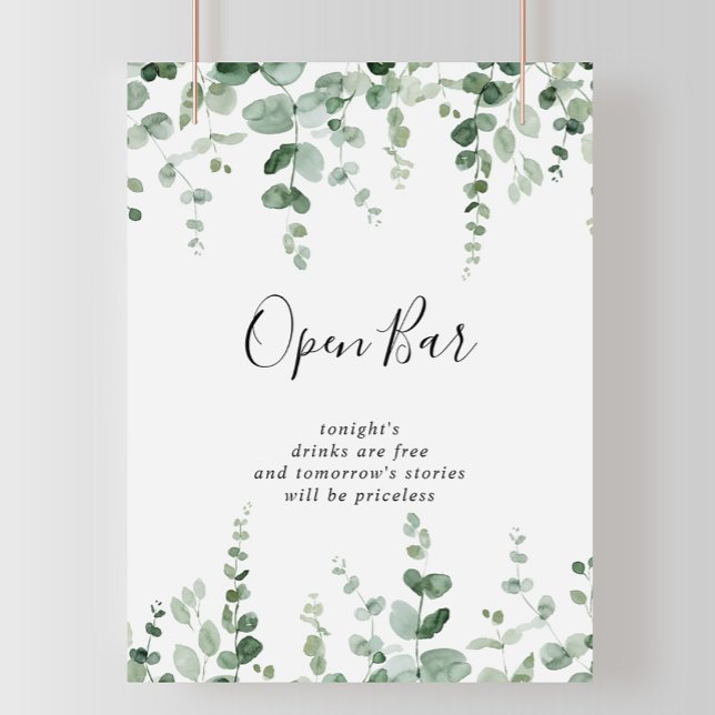 Poster Sinal de Bar Aberto de Casamento de Eucalipto Verd (Criador carregado)