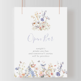 Poster Sinal de Bar Aberto de Casamento de Flor Selvagem