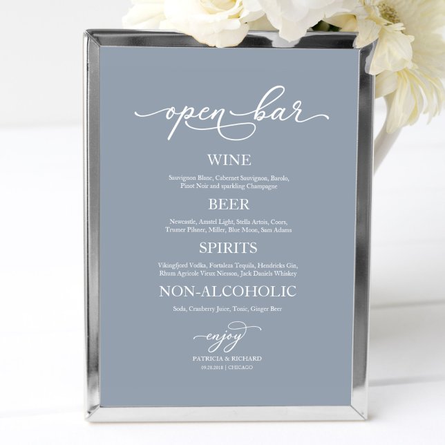 Poster Sinal de Bar Aberto de Casamento Elegante Azul Emp (Criador carregado)
