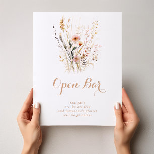 Poster Sinal de Bar Aberto de Casamento Floral Selvagem d