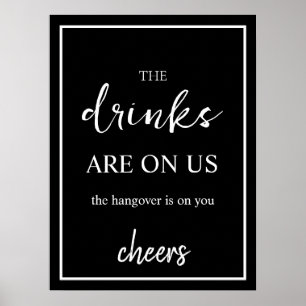 Poster Sinal de Bar Aberto de Casamento Negro Minimalista