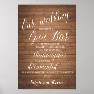 Poster Sinal de Bar Aberto Engraçado Nomes personalizad
