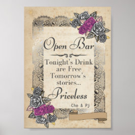 Poster Sinal de Bar Aberto Rustic Wedding