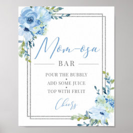 Poster Sinal de bar azul-floral geométrico-osa-azul