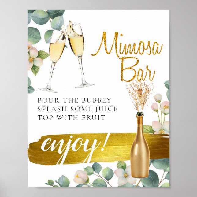 Poster Sinal de Bar Bloom Greenery Bridal Brunch Mimosa (Frente)