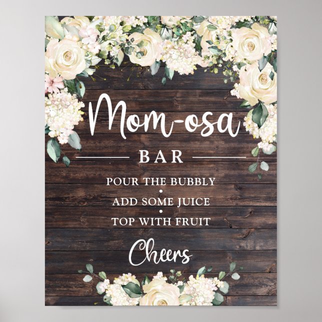 Poster Sinal de bar boho momosa em madeira verde-russa (Frente)