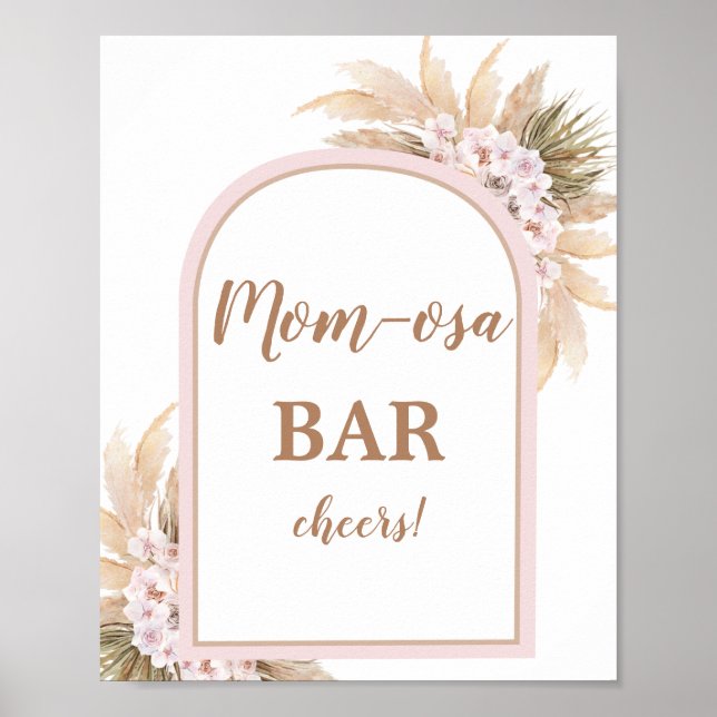 Poster Sinal de Bar Boho Pink Pampas Grass Momosa (Frente)