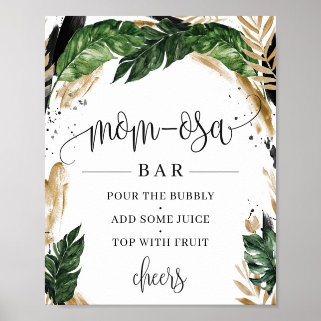 Poster Sinal de bar da mãe-osa com vegetação tropical rus (Frente)