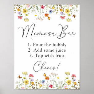 Poster Sinal de Bar de Brunch Mimosa Botânico de Flor Sil