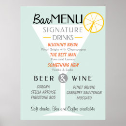 Poster Sinal de Bar de casamento, Assinatura de coquetel,