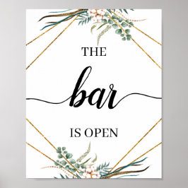 Poster Sinal de Bar de Casamento Caligrafia Eucalipto Ver