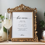 Poster Sinal de Bar de Casamento Chic ou Cocktail Elegant<br><div class="desc">Sinal de Bar de Casamento Chic ou Cocktail Elegante</div>