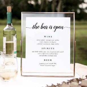 Poster Sinal de Bar de Casamento de Caligrafia Preta e Br