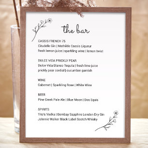 Poster Sinal de Bar de Casamento de Flor Selvagem