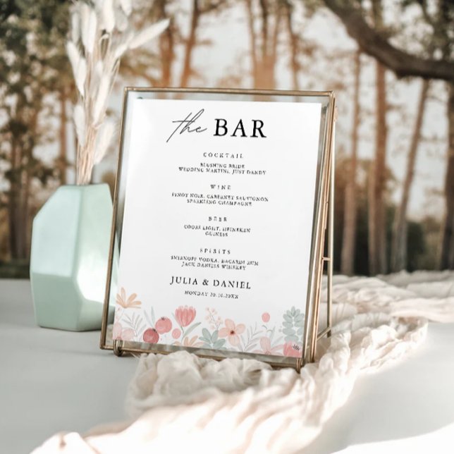 Poster Sinal de Bar de Casamento de Flor Selvagem Modelo (Wildflower Wedding Bar Menu Sign Template)