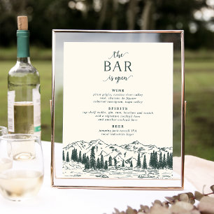 Poster Sinal de Bar de Casamento do Desenho da Montanha V