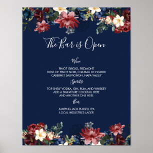 Poster Sinal de Bar de Casamento do Marinho Borgonha