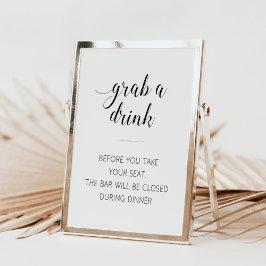 Pôster Sinal de Bar de Casamento Elegante Pegue uma Bebid