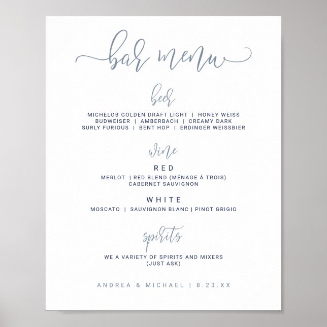 Poster Sinal de Bar de Casamento - Script de Salto (Azul  (Frente)