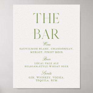 Poster Sinal de Bar de Casamento Sofisticado Verde e Bege