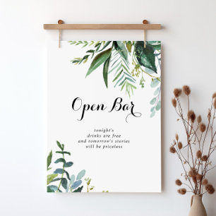 Poster Sinal de Bar de Casamento Tropical Greenery