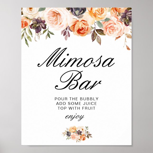 Poster Sinal de bar de chá de panela floral mimosa (Frente)