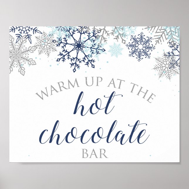 Poster Sinal de Bar de Chocolate Quente com Floco de Neve (Frente)