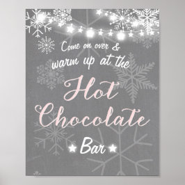Poster Sinal de Bar de Chocolate Quente - Flocos de neve 
