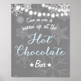 Poster Sinal de Bar de Chocolate Quente Flocos de neve Bl