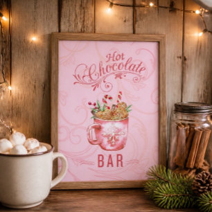 Poster Sinal de Bar de Chocolate Quente Rosa