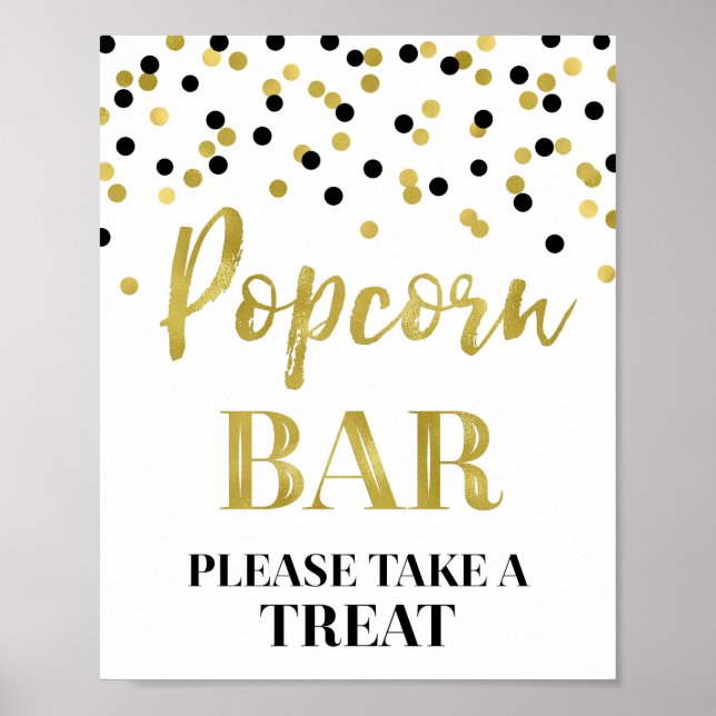 Poster Sinal de Bar de Confetti Dourado Preto (Frente)