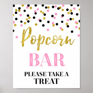 Poster Sinal de Bar de Confetti Dourado Rosa Preto