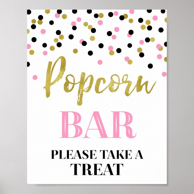Poster Sinal de Bar de Confetti Dourado Rosa Preto (Frente)