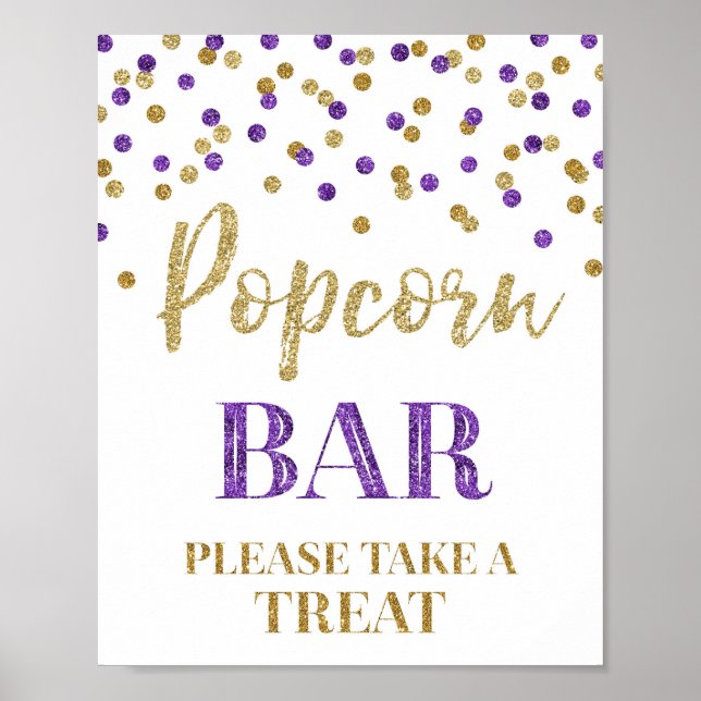 Poster Sinal de Bar de Confetti Dourado Roxo (Frente)