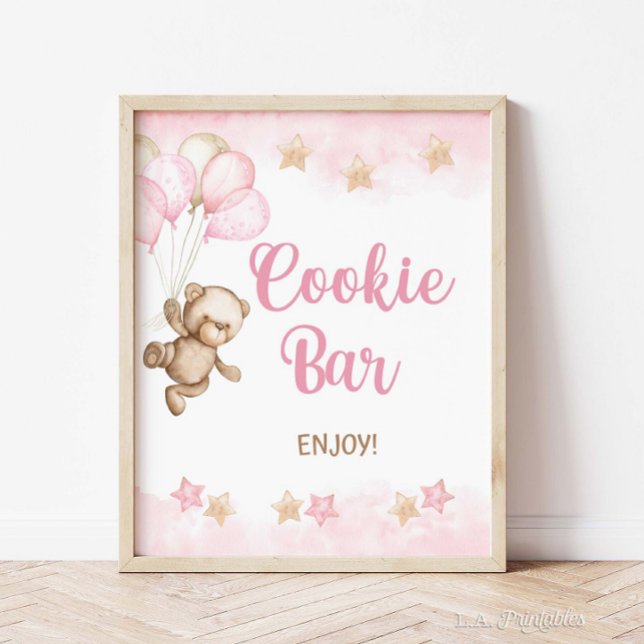 Poster Sinal de Bar de Cookie, Festa de Urso de Teddy Ros (Cookie Bar Sign, Pink Teddy Bear Theme, Baby Girl Shower, Girls Birthday)