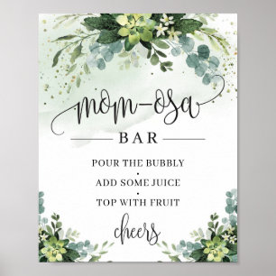 Poster Sinal de bar de flores suculentas eucalipto-mãe-o