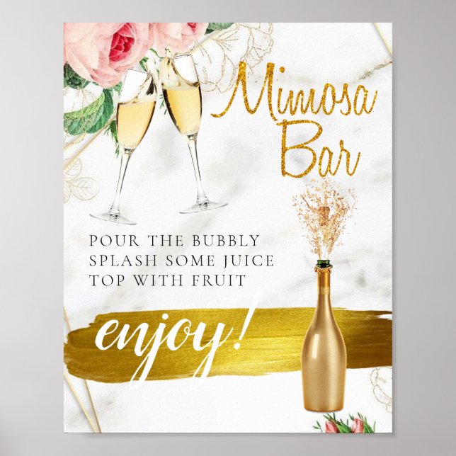 Poster Sinal de Bar de Foliage Floral Blush Bridal Brunch (Frente)
