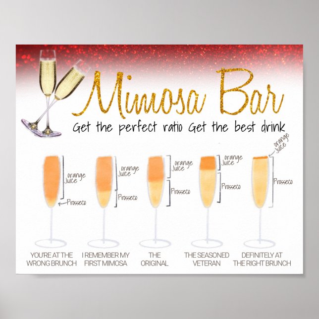 Poster Sinal de Bar de Mimosa com Purpurina Vermelha para (Frente)
