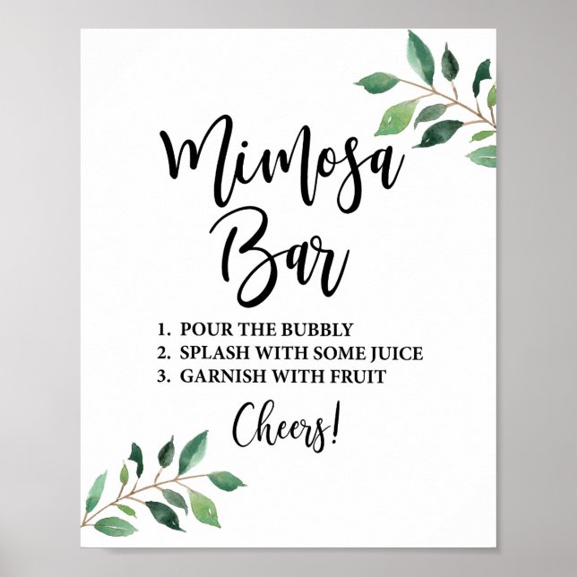 Poster Sinal de Bar de Mimosa com Verde para Casamento ou (Frente)